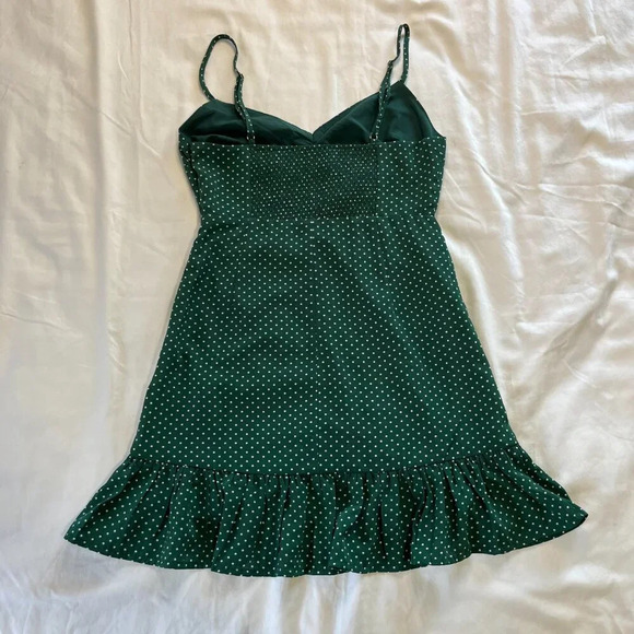Urban Outfitter | Green with White Polka Dot Mini Ruffle Dress NWT | Size S - Picture 6 of 7